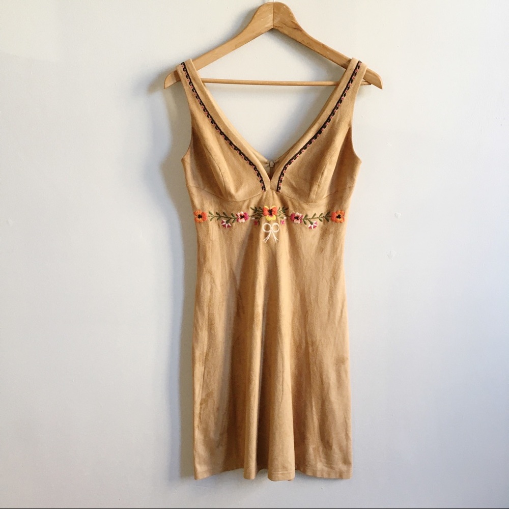 VINTAGE Allen Schwartz Suede Embroidered Dress 2
